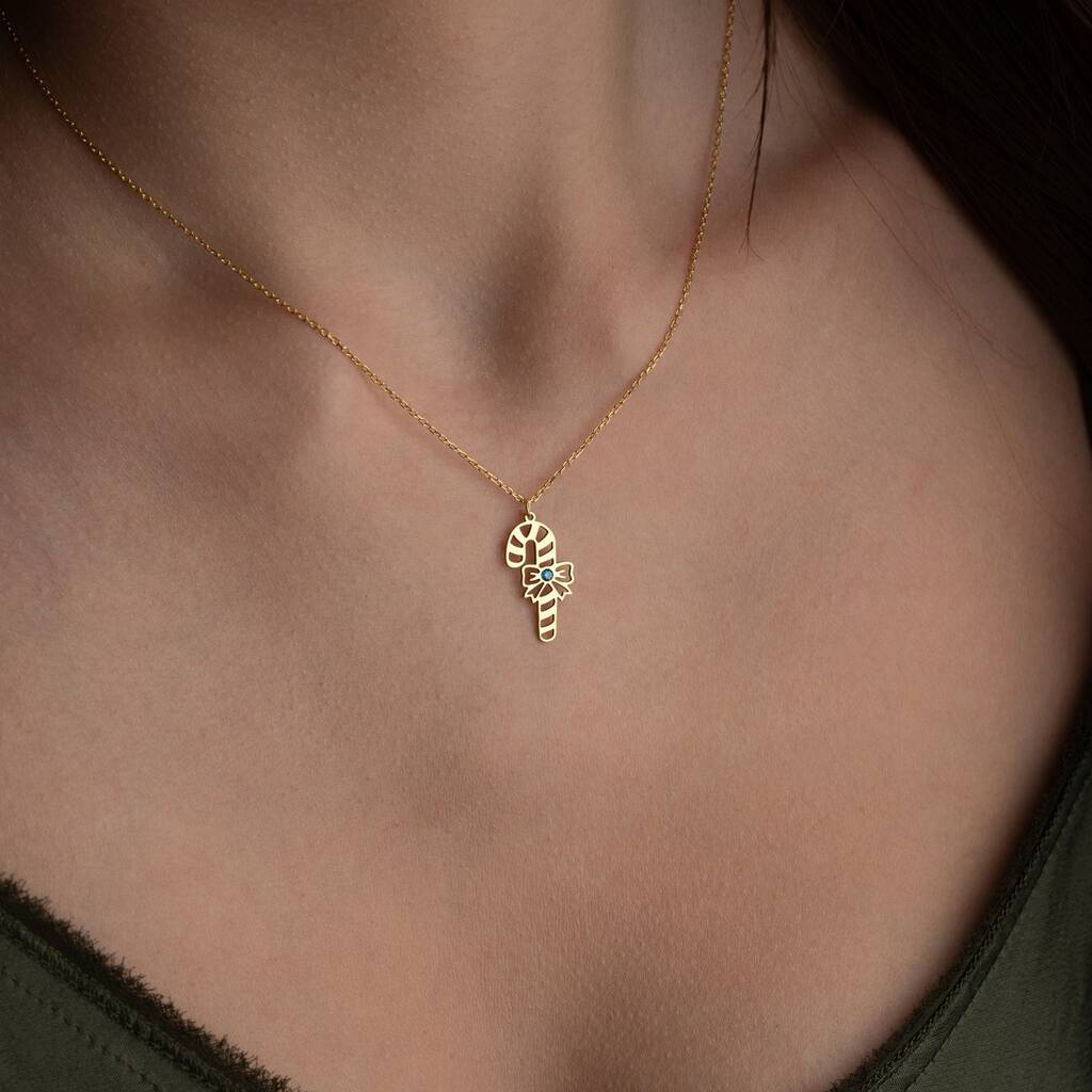 'Sweet Christmas' Candy Cane Birthstone Necklace, 1 of 11