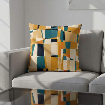 Cushion Cover In Geometric Mid Century Mustard And Teal Abstract Design, 5 of 12