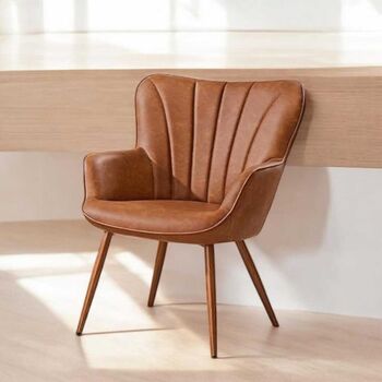 Mid Century Modern Faux Leather Tub Chair, Pleated Back, 2 of 4