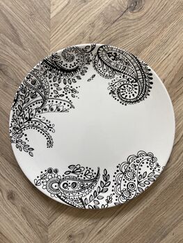 Black Paisley Design Earthenware Dinner Plate, 2 of 9
