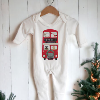 Personalised 'My 1st Christmas' London Bus Baby Outfit, 2 of 4
