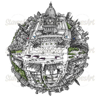 The Leeds Town Hall Globe Hand Drawn Map Print, 4 of 5