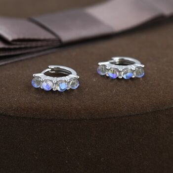 Sterling Silver Moonstone Huggie Hoops, 4 of 12