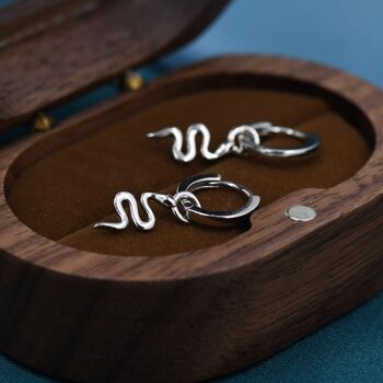 Snake Huggie Hoop Earrings In Sterling Silver, 7 of 11