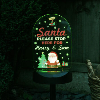 Personalised 'Santa Stop Here' Cartoon Santa Solar Light – Christmas Outdoor LED, 7 of 9