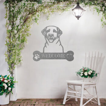 Personalised Labrador Retriever Welcome Gift Metal Wall Art Decor For Home Or Garden, 10 of 11