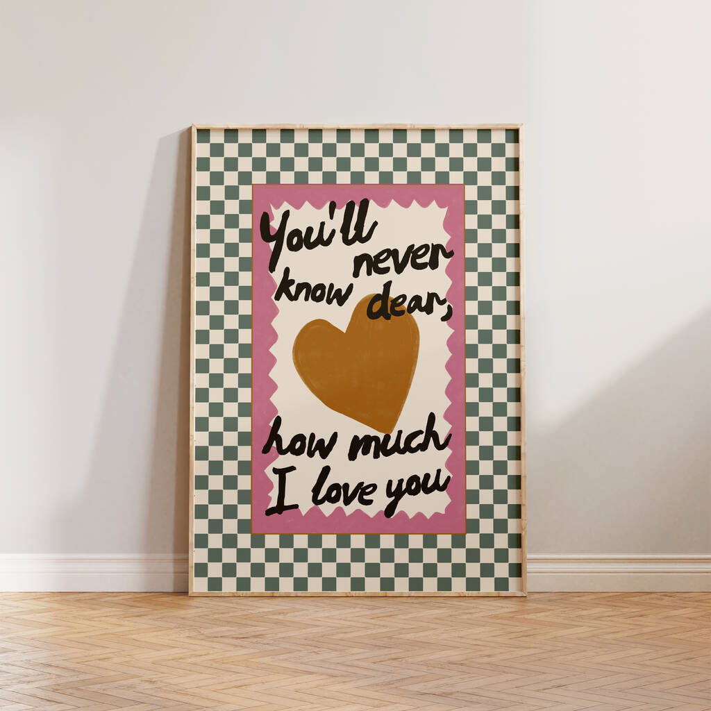 How Much I Love You Checkered Nursery Print, 1 of 12
