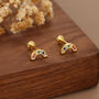 Sterling Silver Rainbow Cz 16 G Flat Back Labret Earrings, thumbnail 5 of 12