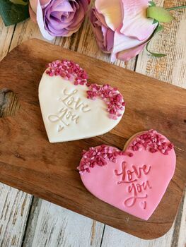 Personalised Heart Biscuit Letterbox Gift – Vanilla Iced Biscuits With Love Sprinkles, 3 of 5
