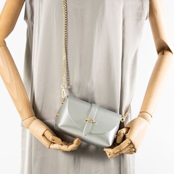 Silver Smooth Leather Chain Strap Evening Bag, 3 of 10