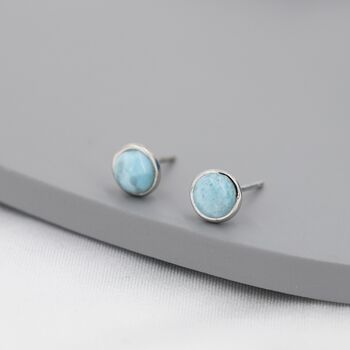 Genuine Larimar Stone Stud Earrings In Sterling Silver, 6 of 12