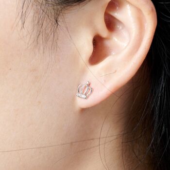 925 Sterling Silver Crown Stud Earrings, 3 of 7