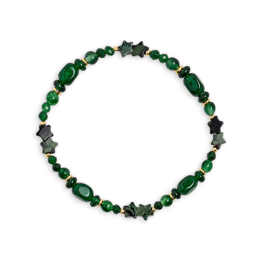 Green Jade Stone Star Beaded Bracelet, 1 of 1