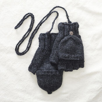 Fair Trade Knit Wool Lined Mitten Fingerless Gloves, 9 of 11