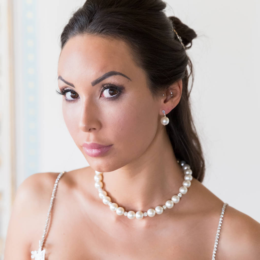 Jackie O Large Crystal Pearl Bridal Necklace, 1 of 4