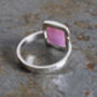 Square Pink Sapphire Statement Ring In Sterling Silver, thumbnail 2 of 4