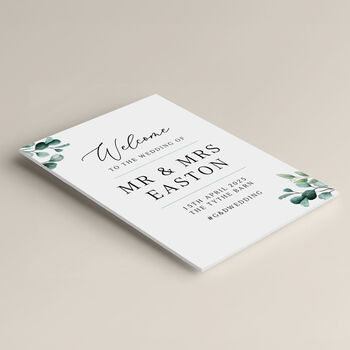 Blue Eucalyptus Personalised Wedding Welcome Sign, 4 of 6