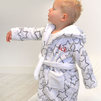 Personalised Baby White And Grey Star Dressing Gown, 6 of 8