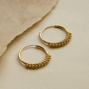 Gold Plated Sterling Silver Ball Detail Hoops, 4 of 5