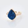 Blue Druzy Crystal Teardrop 18k Gold Plated Ring, thumbnail 3 of 5
