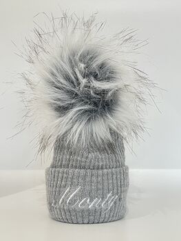 Embroidered Grey Single Pom Pom Knitted Baby Hat, 3 of 9