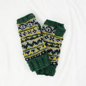 Fair Trade Fair Isle Knit Wool Lined Wristwarmer Gloves, 3 of 10