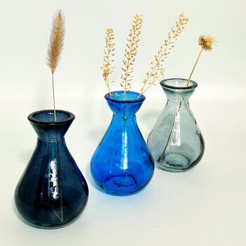 Trio Of Recycled Glass Bud Vases In Five Colourways, 2 of 2