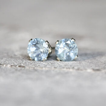 Blue Aquamarine Stud Earrings In Silver Or Gold, 6 of 12