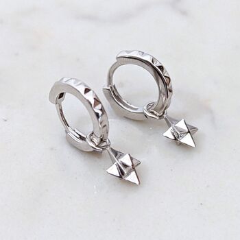 The Tetrahedron Accent Pyramid Hoop Earrings, Silver, 2 of 6