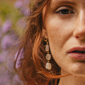 Gold Tone Moonstone Three Drop Earrings, 2 of 4