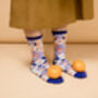 Flower Garden Sheer Socks Blue Cuff, thumbnail 1 of 4