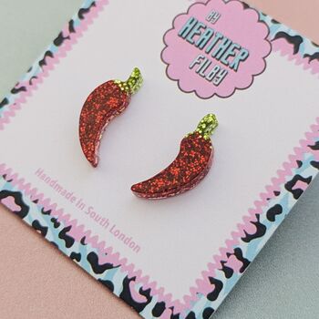 Red Chilli Pepper Glitter Resin Stud Earrings, 4 of 4