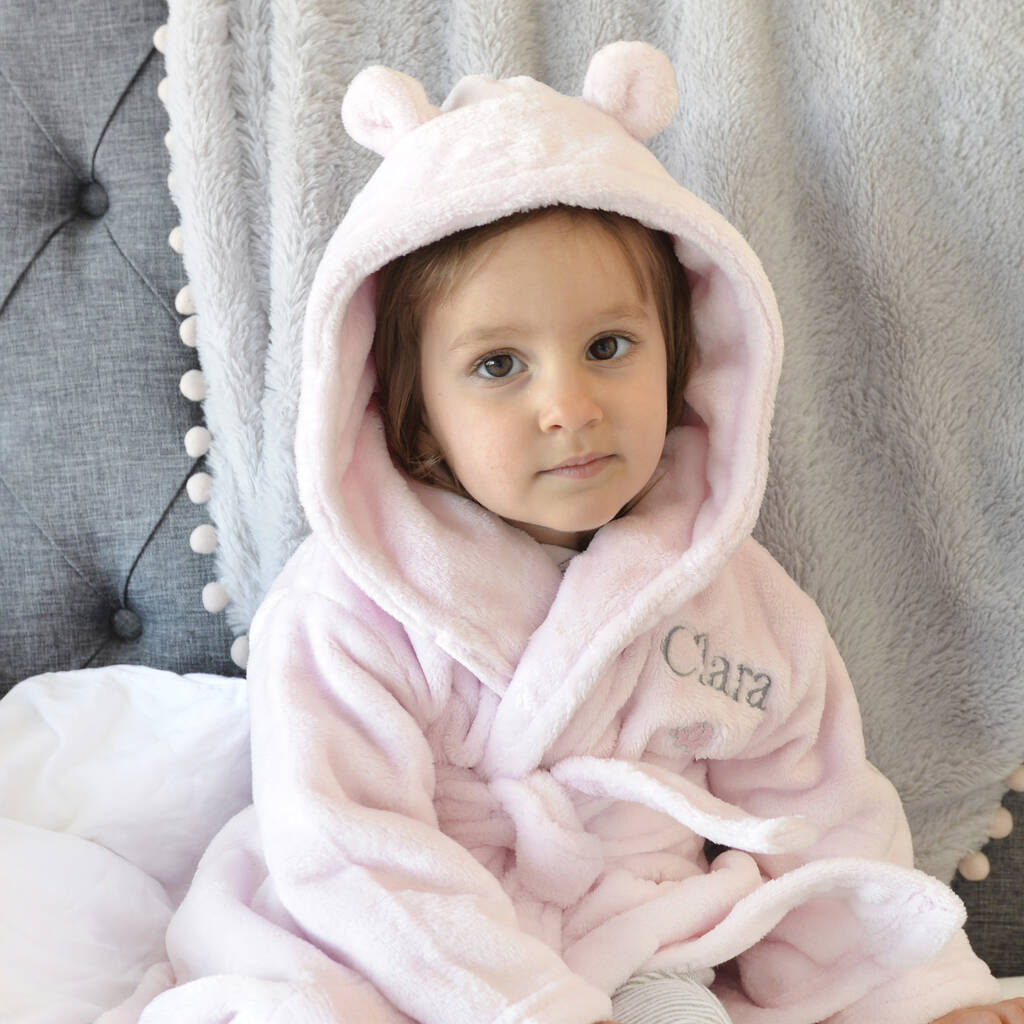 Personalised Pink Baby Dressing Gown With Ears By elimonks
