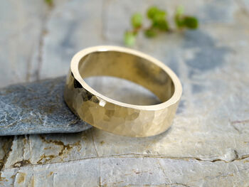 Hammered Effect Wedding Band In 9ct Yellow Gold, 2 of 3