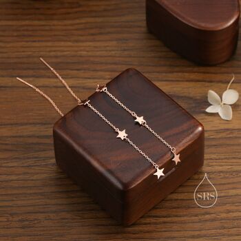 Sterling Silver Three Star Cascade Threader Earrings, 4 of 9