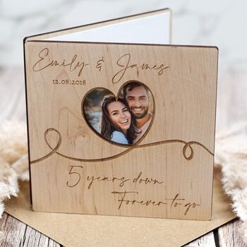 Love You Wooden Engraved Wedding Anniversary Photo Card, 3 of 4