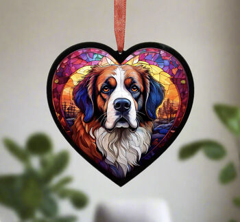 St Bernard Stained Glass Effect Heart Suncatcher, 3 of 5