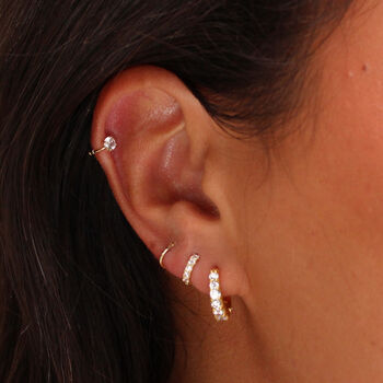 9ct Solid Gold Round Cz Helix Hoop Earring, 3 of 4