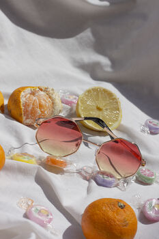 Coral Yellow Hexagon Metal Frame Gradient Sunglasses, 3 of 6