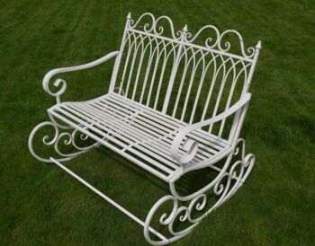 Vintage White Rocking Chair Bench Patio Seating, 2 of 3