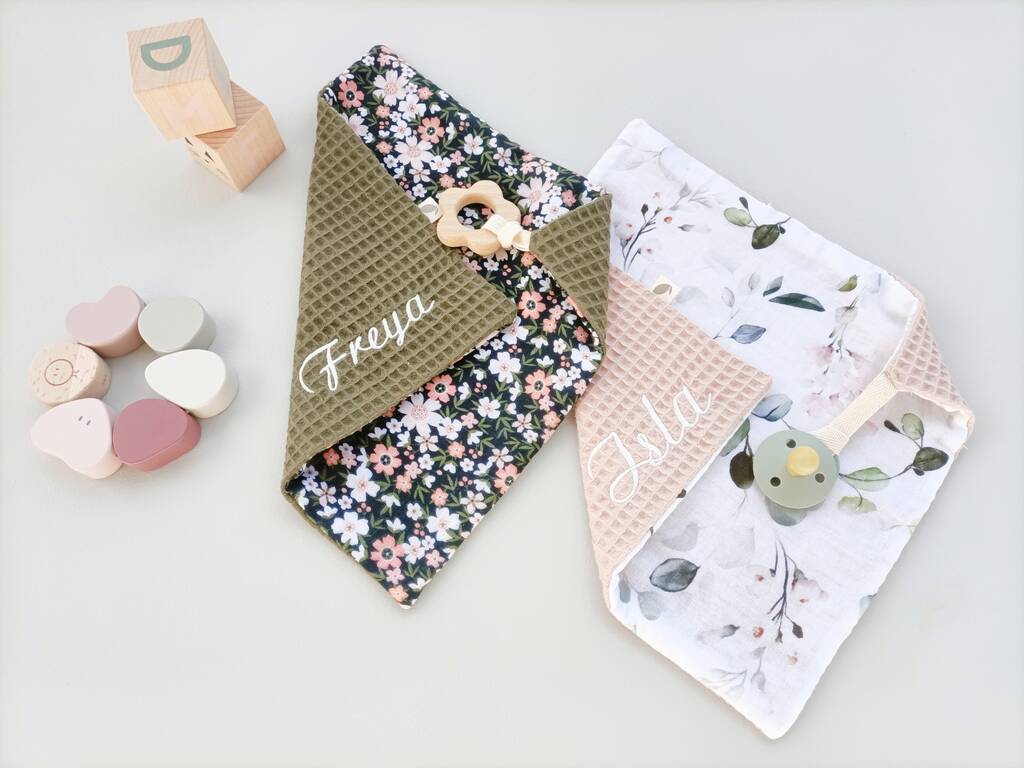 Personalised Organic Muslin Baby Comforter And Teether By Bambamboo Baby