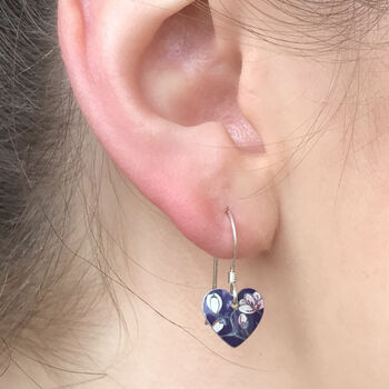 Jasmine Small Blue Floral Heart Earrings, 2 of 3