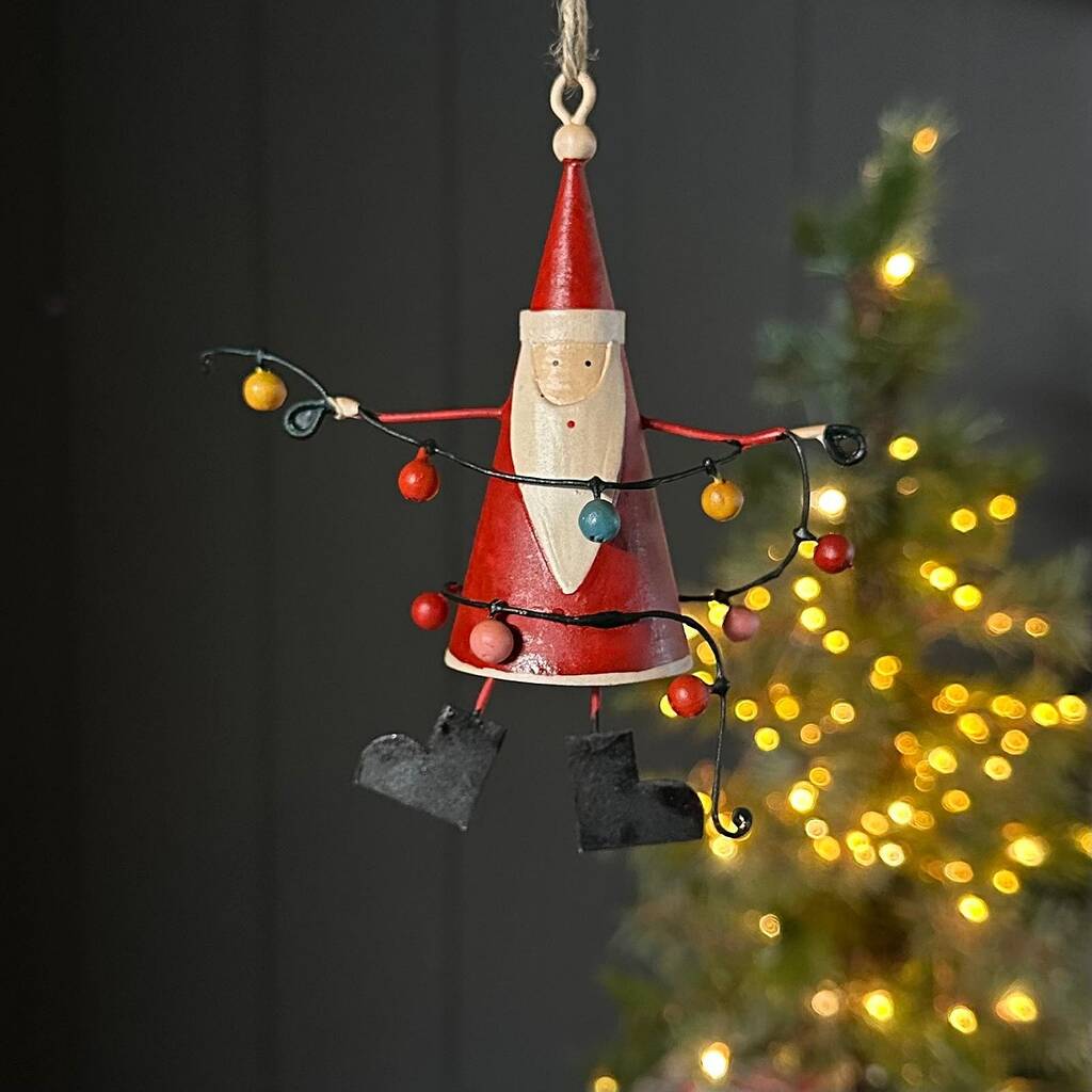 Santa With Fairy Lights Hanging Christmas Decoration