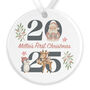 Personalised 2025 Baby's First Christmas Ceramic Bauble In Red, Pink Or Blue, thumbnail 6 of 9