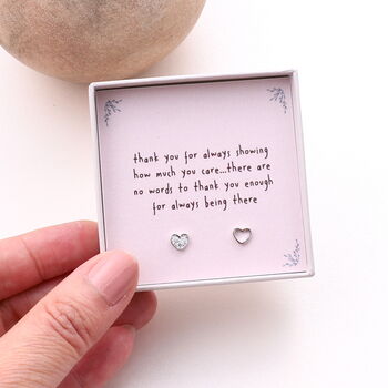 'Thank You' Sterling Silver Asymmetric Heart Earrings, 6 of 6