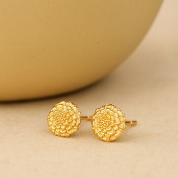 Gold Plated Sterling Silver October Birth Flower Marigold Stud Earrings, 5 of 7