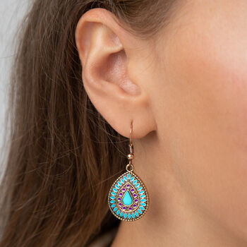 Sea Green And Magenta Teardrop Antique Earring, 2 of 3