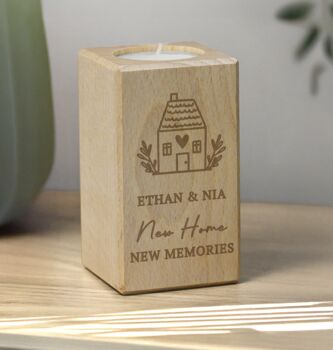Personalised New Home Wooden Tealight Holder, 4 of 5