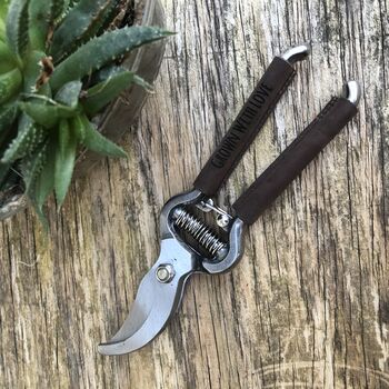Personalised Secateurs With Brown Leather Handles, 2 of 2
