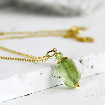 Raw Peridot Pendant Necklace In Silver Or Gold, 2 of 8